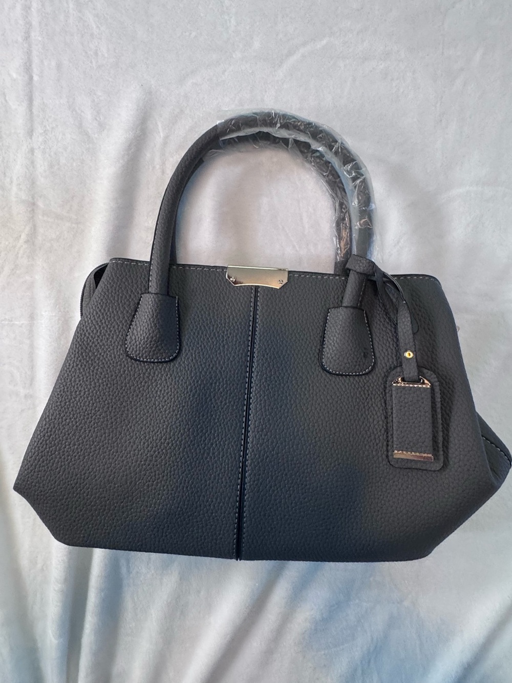 Dark Gray Pebbled Faux Leather Structured Satchel Tote Crossbody
